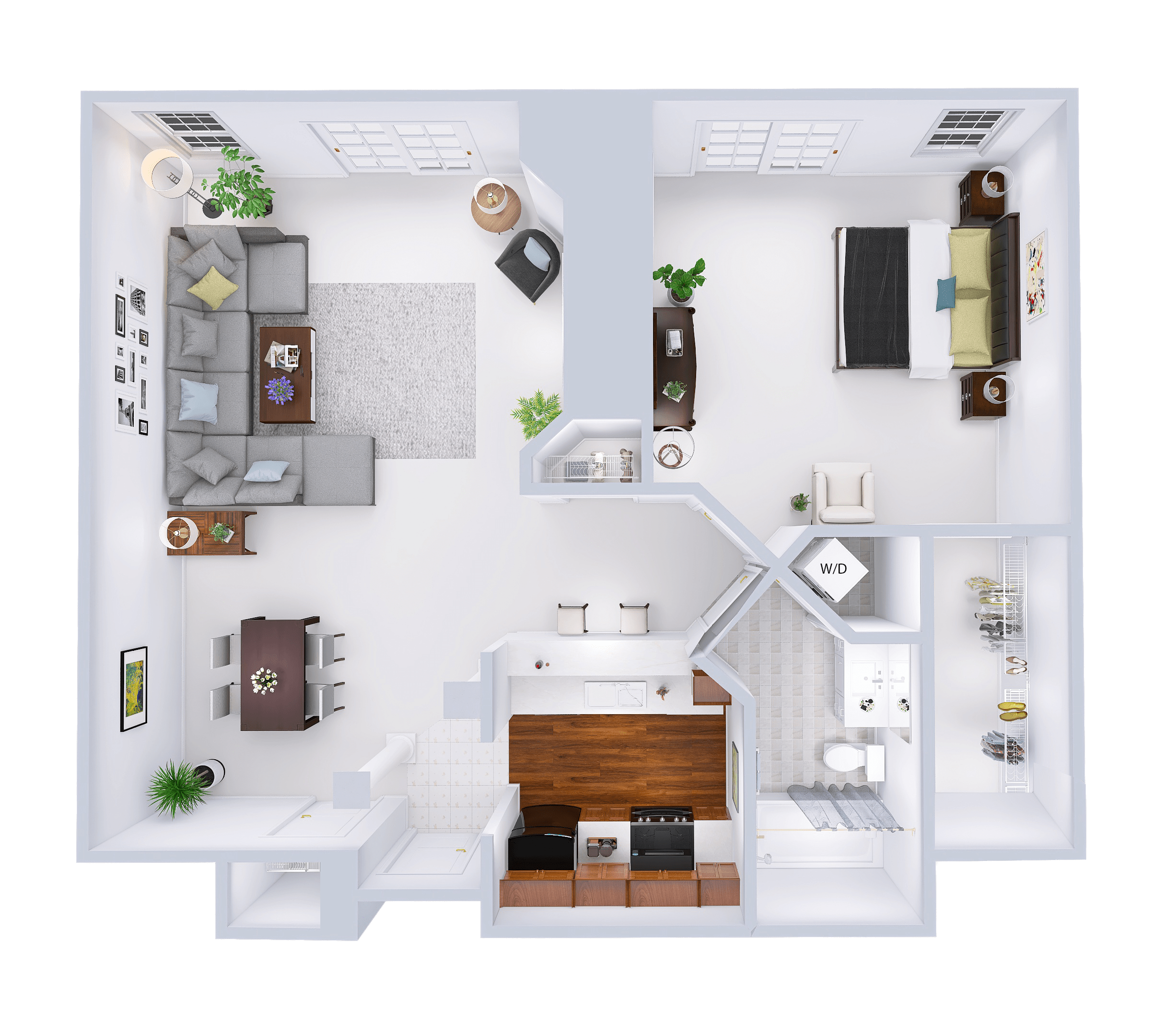 Floor plan for 1 bed, 1 bath, 1063 sqft